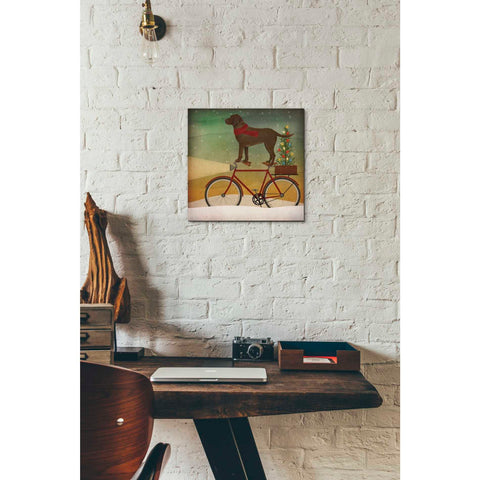 Image of 'Brown Lab on Bike Christmas' by Ryan Fowler, Canvas Wall Art,12 x 12