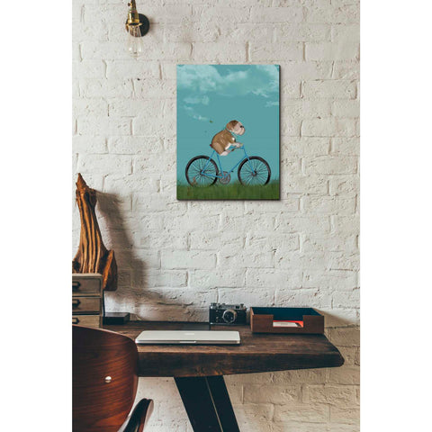 Image of 'English Bulldog on Bicycle - Sky' by Fab Funky Giclee Canvas Wall Art