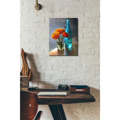 Image of 'Aqua Bottle Marigolds Cafe' by Chris Vest, Giclee Canvas Wall Art