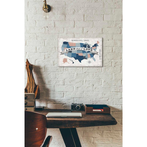 Image of 'USA Modern Vintage Blue Grey Red with Words' by Michael Mullan, Canvas Wall Art,18 x 12