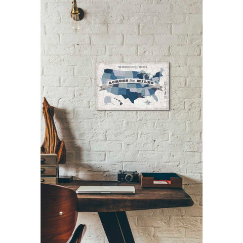 Image of 'USA Modern Vintage Blue Grey with Words' by Michael Mullan, Canvas Wall Art,18 x 12