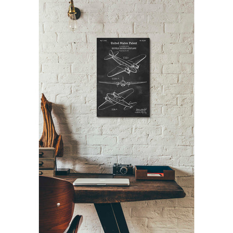 Image of 'Double Decker Airplane Blueprint Patent Chalkboard' Canvas Wall Art,12 x 18