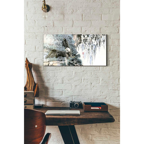 Image of 'Bald Eagle Over Cascading Waterfalls' by River Han, Canvas Wall Art,12 x 24