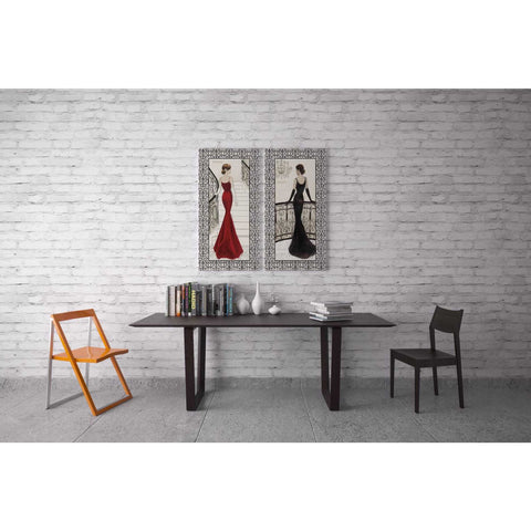 Image of 'La Belle Noir with Floral Cartouche Border 4' by Emily Adams, Canvas Wall Art,12 x 24