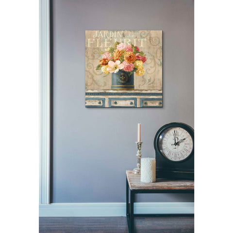 Image of 'Tulips in Teal and Gold Hatbox' by Danhui Nai, Canvas Wall Art,18 x 18