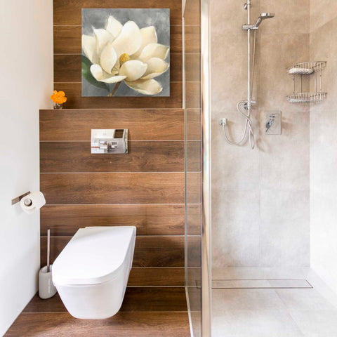 Image of 'Magnolia Blossom on Gray' by Albena Hristova, Canvas Wall Art,18 x 18