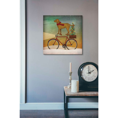 Image of 'Yellow Lab on Bike Christmas' by Ryan Fowler, Canvas Wall Art,18 x 18