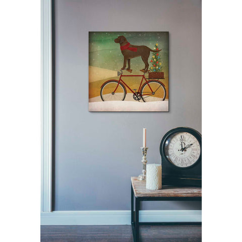 Image of 'Brown Lab on Bike Christmas' by Ryan Fowler, Canvas Wall Art,18 x 18