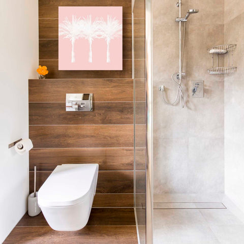 Image of 'White And Pink Palm Trees' by Linda Woods, Canvas Wall Art,18 x 18