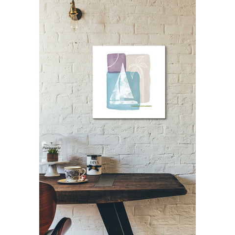 Image of 'Sailboat and Palm' by Linda Woods, Canvas Wall Art,18 x 18