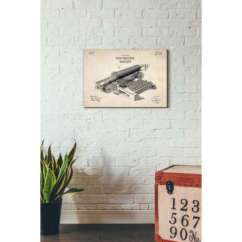 Image of 'Type Writing Machine Blueprint Patent Parchment' Canvas Wall Art,18 x 26