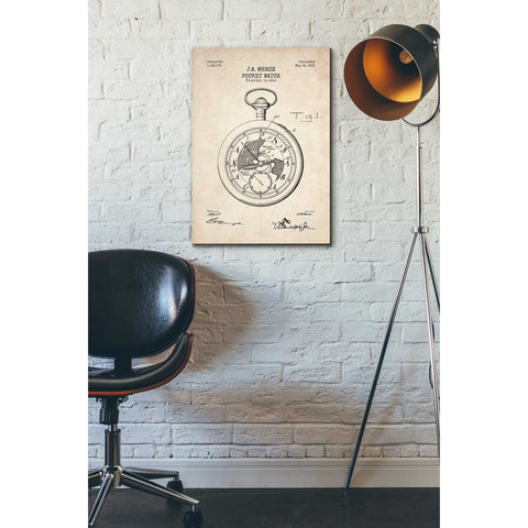 Image of 'Pocket Watch Blueprint Patent Parchment' Canvas Wall Art,18 x 26