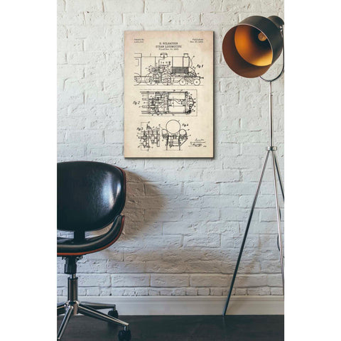 Image of 'Steam Locomotive Blueprint Parchment Patent' Canvas Wall Art,18 x 26