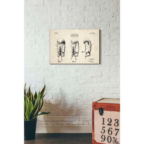 Image of 'Boxing Glove, 1925 Blueprint Parchment Patent' Canvas Wall Art,18 x 26