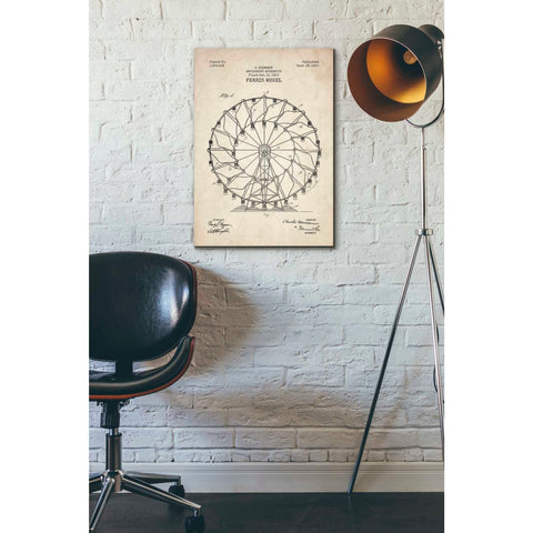 Image of 'Ferris Wheel, 1920 Blueprint Parchment Patent' Canvas Wall Art,18 x 26