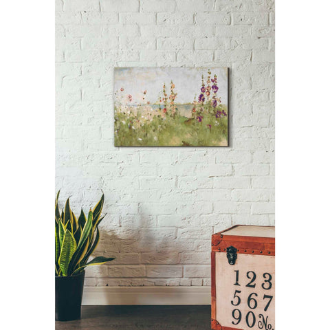 Image of 'Hollyhocks by the Sea' by Cheri Blum, Canvas Wall Art,18 x 26