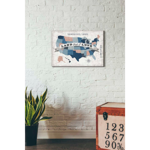 Image of 'USA Modern Vintage Blue Grey Red with Words' by Michael Mullan, Canvas Wall Art,26 x 18