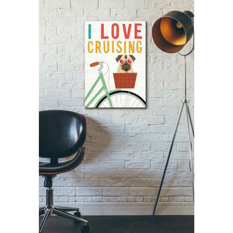 Image of 'Beach Bums Pug Bicycle I Love' by Michael Mullan, Canvas Wall Art,18 x 26
