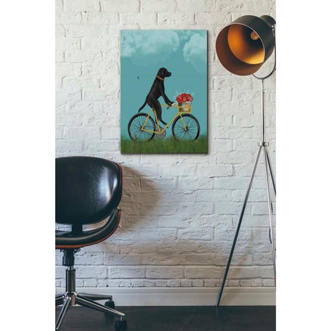 Image of 'Black Labrador on Bicycle - Sky' by Fab Funky Giclee Canvas Wall Art