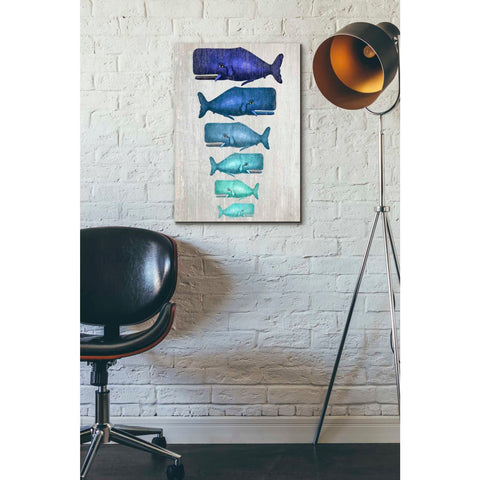Image of 'Whale Family Blue On White' by Fab Funky Giclee Canvas Wall Art