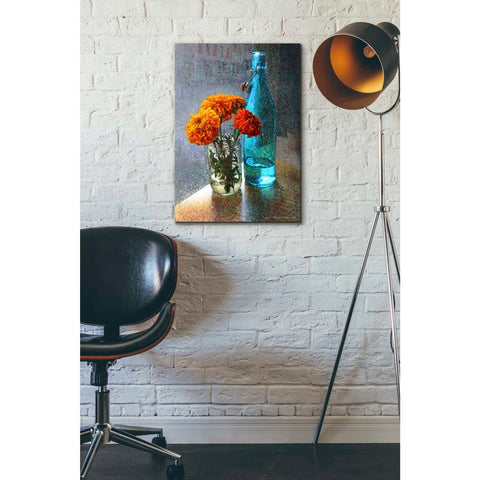 Image of 'Aqua Bottle Marigolds Cafe' by Chris Vest, Giclee Canvas Wall Art