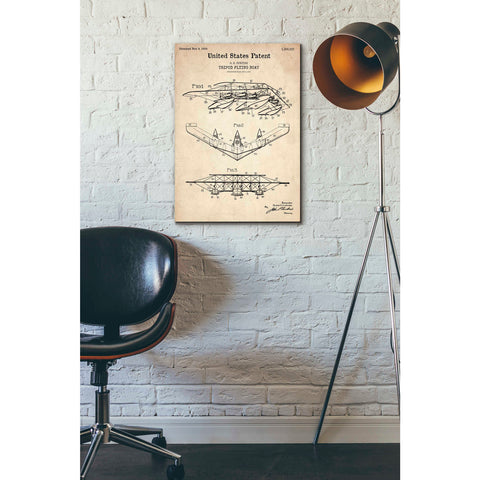 Image of 'Tripod Flying Boat Blueprint Patent Parchment' Canvas Wall Art,18 x 26