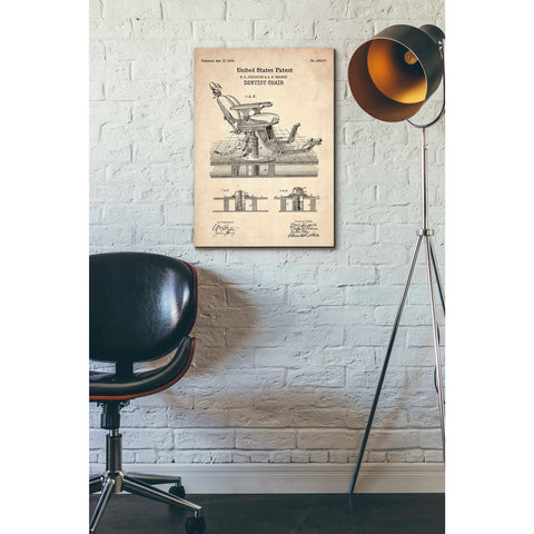 Image of 'Dentist Chair Blueprint Patent Parchment' Canvas Wall Art,18 x 26