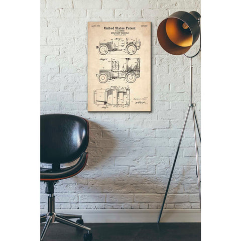 Image of 'Military Vehicle Blueprint Patent Parchment' Canvas Wall Art,18 x 26