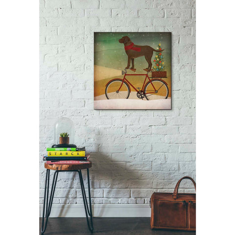 Image of 'Brown Lab on Bike Christmas' by Ryan Fowler, Canvas Wall Art,26 x 26