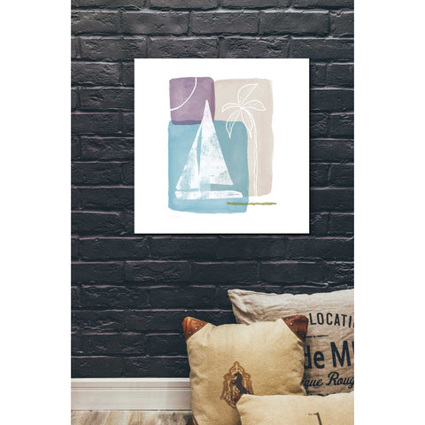 Image of 'Sailboat and Palm' by Linda Woods, Canvas Wall Art,26 x 26