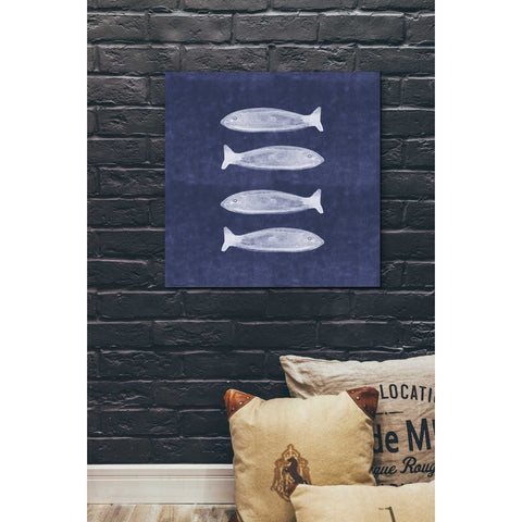 Image of 'Indigo Fish' by Linda Woods, Canvas Wall Art,26 x 26
