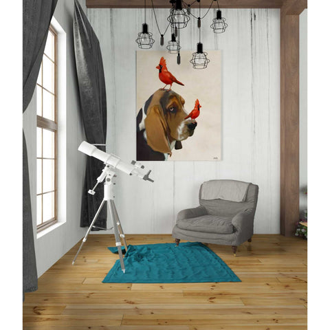 Image of 'Basset Hound and Birds' by Fab Funky Giclee Canvas Wall Art