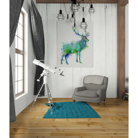 Image of 'Deer 1 Rainbow Splash Green Blue' by Fab Funky Canvas Wall Art,26 x 34
