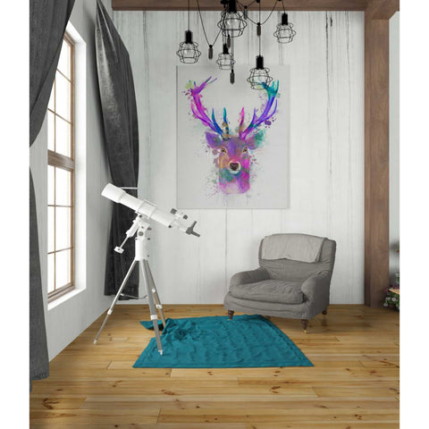 Image of 'Deer Head 1 Rainbow Splash Pink and Purple' by Fab Funky Giclee Canvas Wall Art