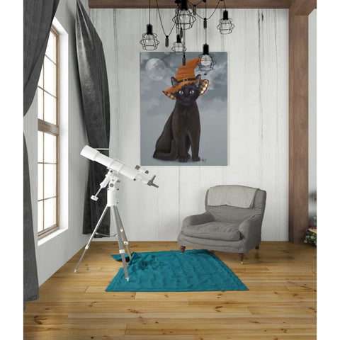 Image of 'Halloween Black Cat in Witches Hat' by Fab Funky Canvas Wall Art,26 x 34