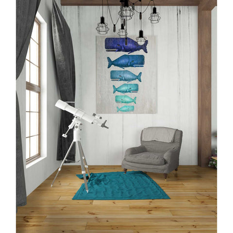 Image of 'Whale Family Blue On White' by Fab Funky Giclee Canvas Wall Art