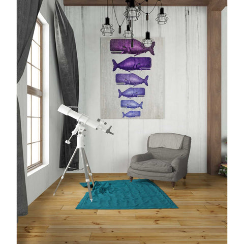 Image of 'Whale Family Purple on White' by Fab Funky Giclee Canvas Wall Art