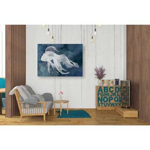Image of 'Indigo Fish I' by Grace Popp Canvas Wall Art,34 x 26