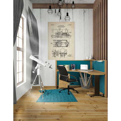 Image of 'Steam Locomotive Blueprint Parchment Patent' Canvas Wall Art,26 x 40