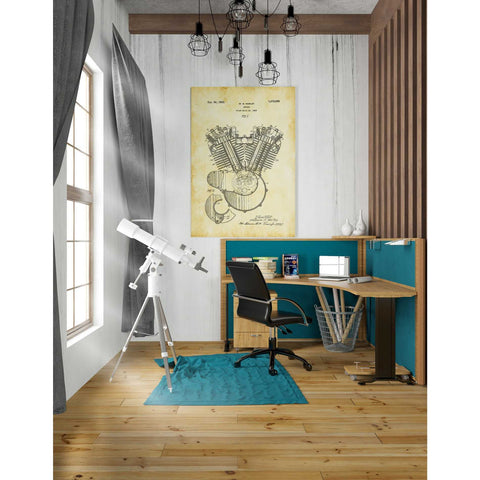 Image of "Harley Engine Vintage Patent Blueprint" Giclee Canvas Wall Art