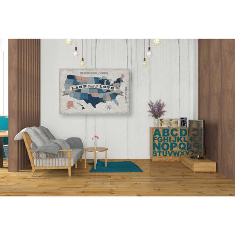 Image of 'USA Modern Vintage Blue Grey Red with Words' by Michael Mullan, Canvas Wall Art,40 x 26