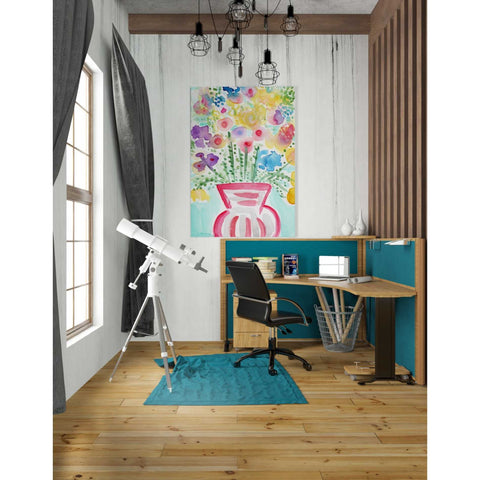 Image of 'Red Vase Of Flowers' by Linda Woods, Canvas Wall Art,26 x 40