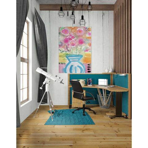 Image of 'Blue Vase Of Flowers' by Linda Woods, Canvas Wall Art,26 x 40