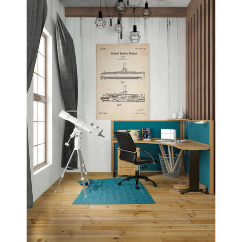 Image of 'Submarine Blueprint Patent Parchment' Canvas Wall Art,26 x 40