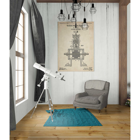 Image of 'Tesla Steam Engine Blueprint Patent Parchment' Canvas Wall Art,26 x 40