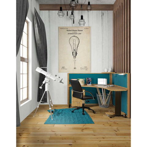 Image of 'Incandescent Lamp Blueprint Patent Parchment' Canvas Wall Art,26 x 40