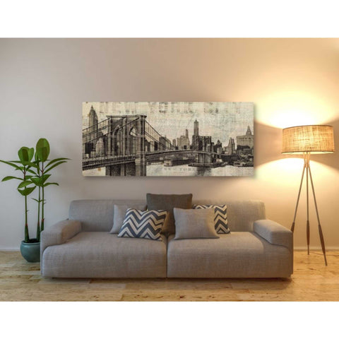 Image of 'Vintage NY Brooklyn Bridge Skyline' by Michael Mullan, Canvas Wall Art,60 x 30