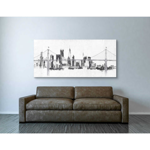 Image of 'Bridge And Skyline Silver' by Avery Tillmon, Canvas Wall Art,30 x 60