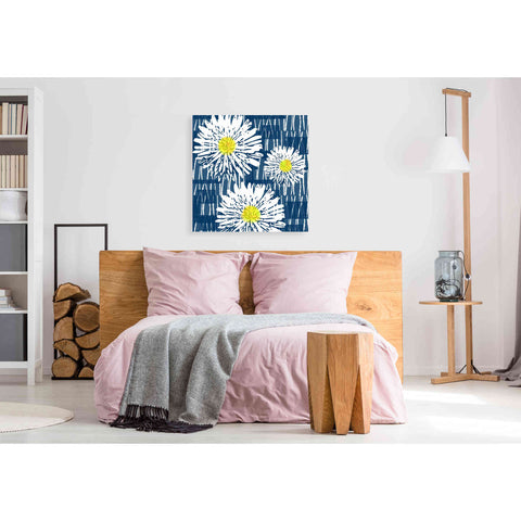 Image of 'White Flowers on Blue' by Linda Woods, Canvas Wall Art,37 x 37