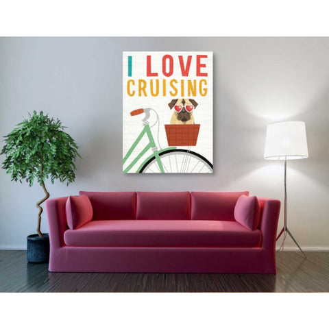 Image of 'Beach Bums Pug Bicycle I Love' by Michael Mullan, Canvas Wall Art,40 x 54